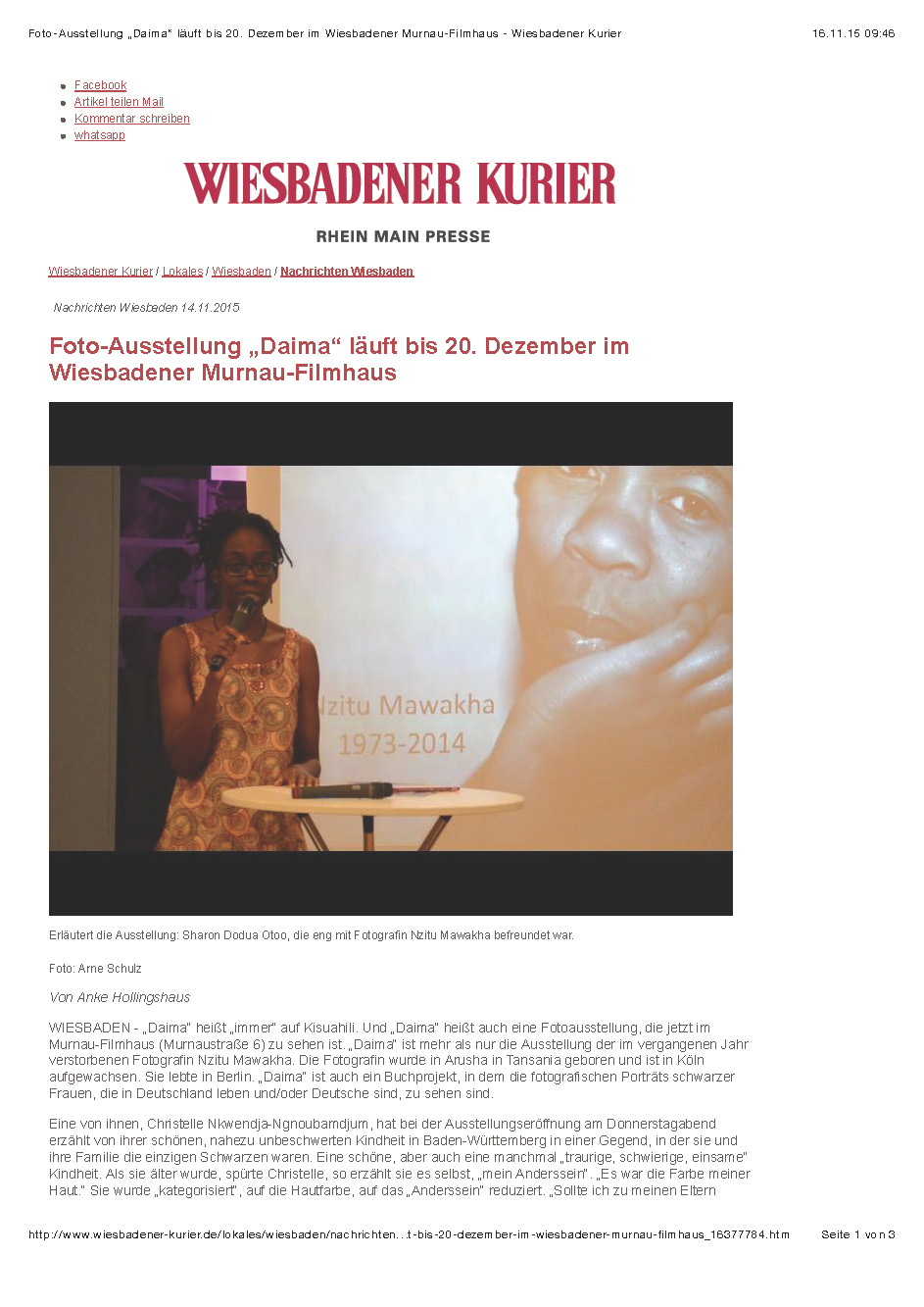 Foto-Ausstellung „Daima“ läuft bis 20. Dezember im Wiesbadener Murnau-Filmhaus - Wiesbadener Kurier_Seite_1