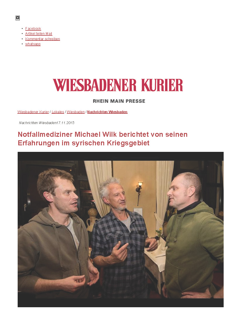 17.11.2015 Wiesbadener Kurier –Notfallmediziner Michael Wilk berichtet von seinen Erfahrungen_Seite_1